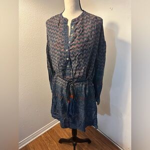 Chic Long Sleeve Zigzag Dress in Blue and Red